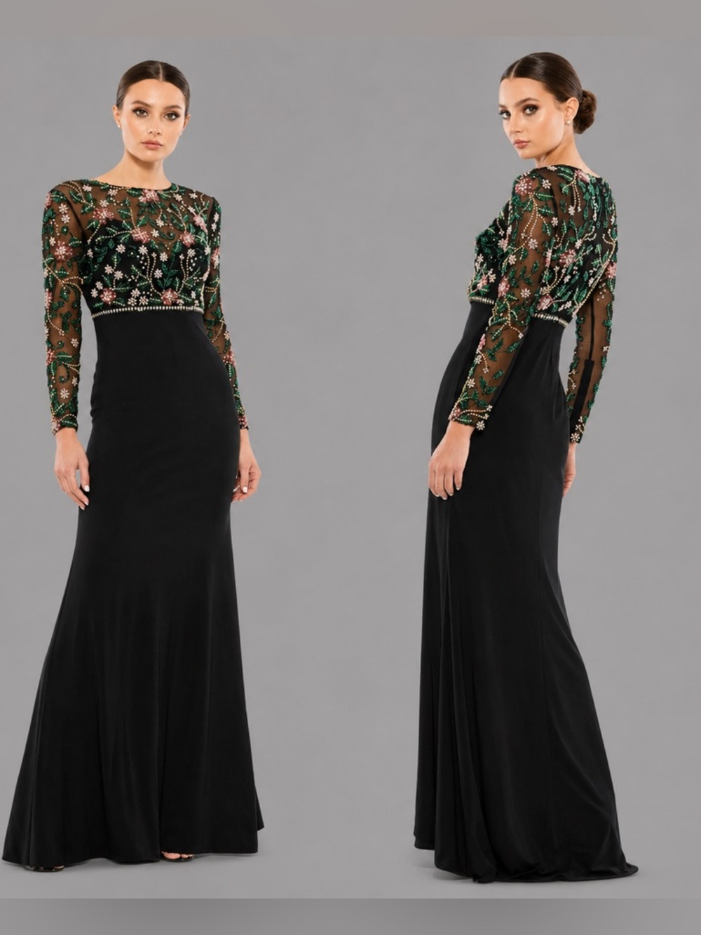 Mac DUGGAL Black Multi Beaded Illusion High Neck Trumpet Gown Size 18 NWT $498